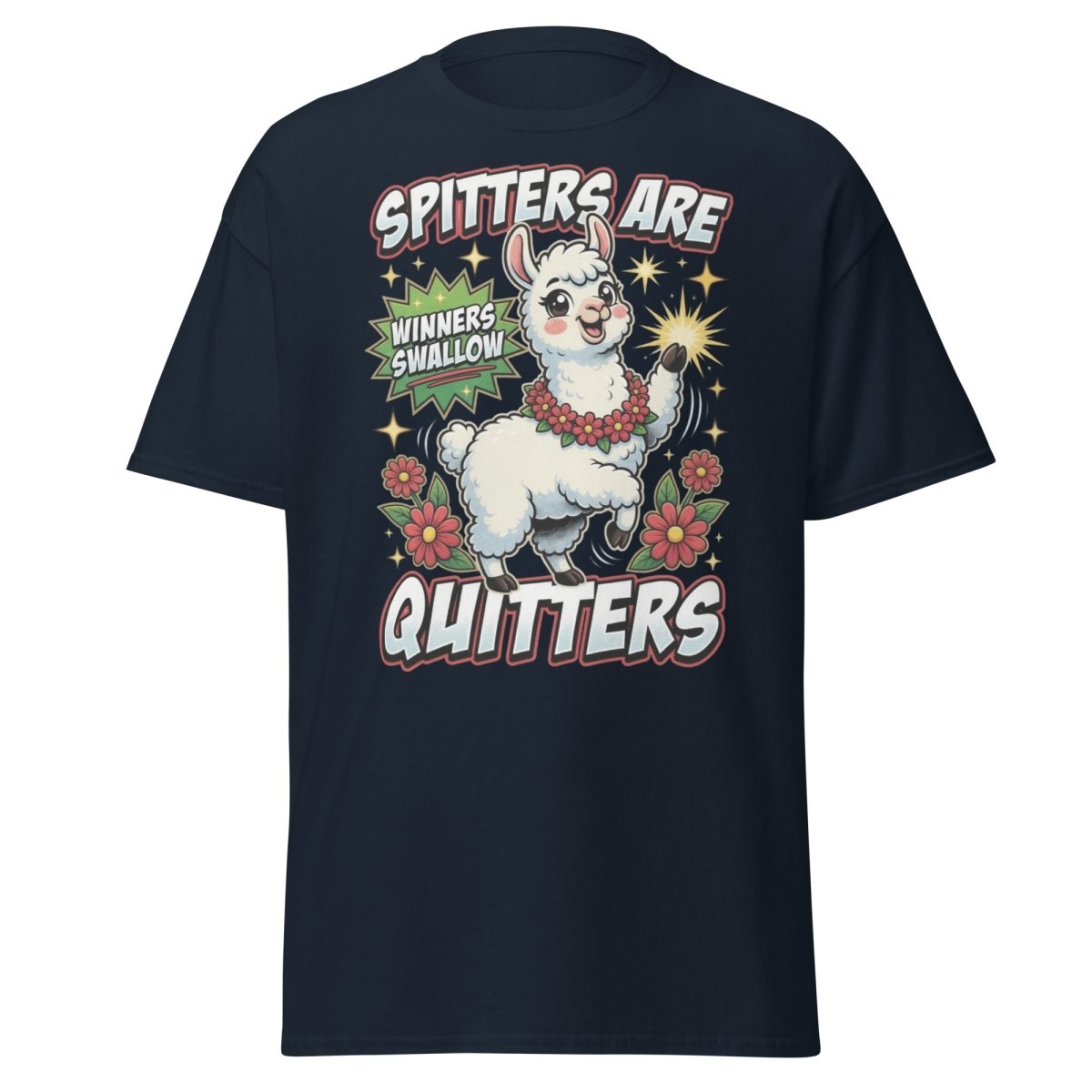 Spitters Are Quitters Llama T-Shirt Funny Adult Humor Tee - Navy - TeeRipple