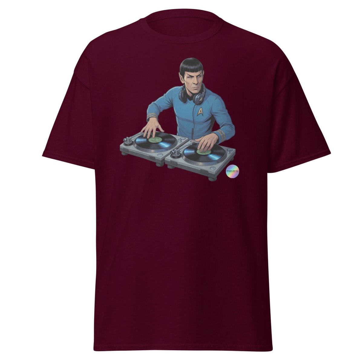 Spock DJ T-Shirt - Funny Spock Turntable Tee - Maroon - TeeRipple