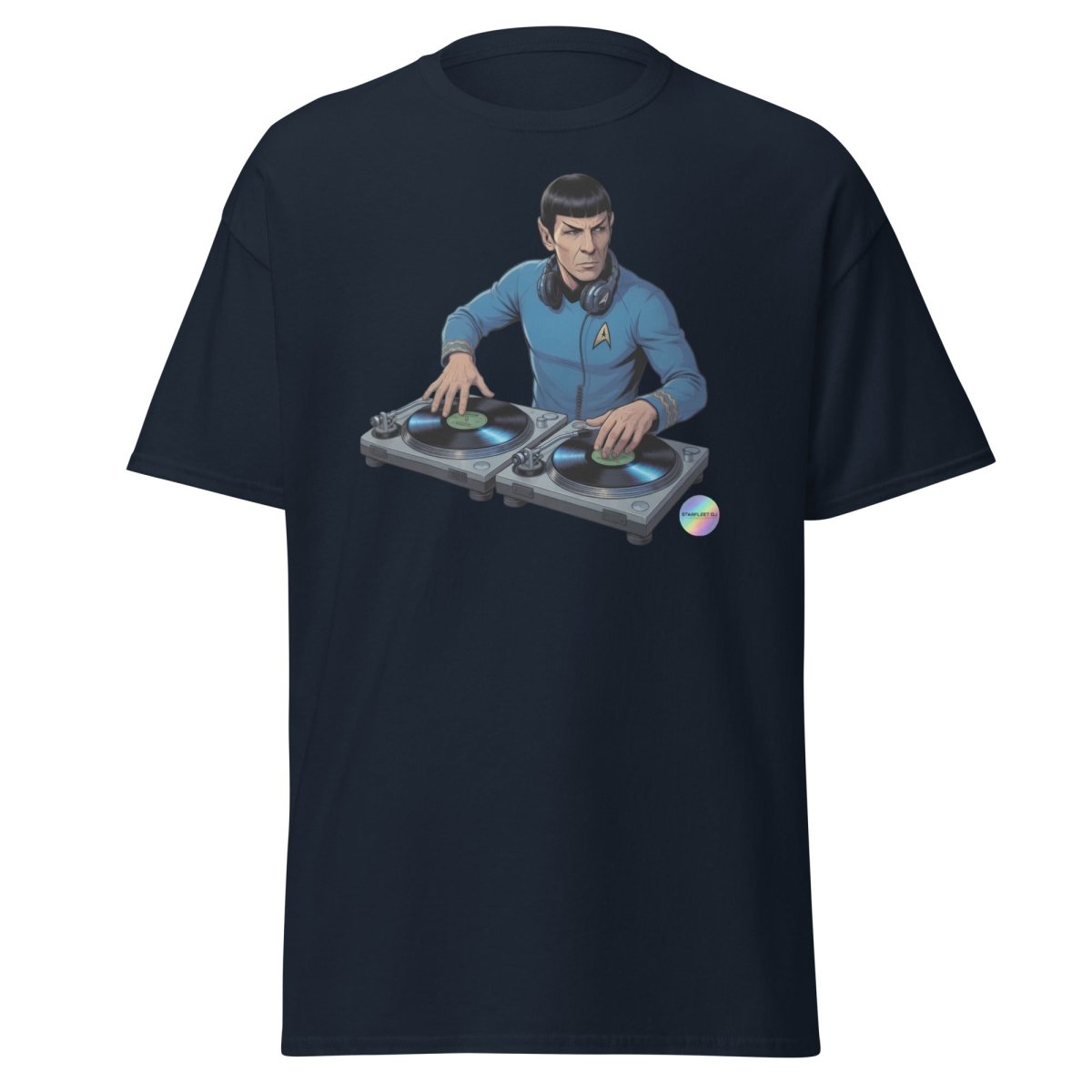 Spock DJ T-Shirt - Funny Spock Turntable Tee - Navy - TeeRipple