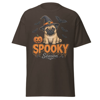 Spooky Season Witch Pug Halloween T-Shirt - Dark Chocolate - TeeRipple
