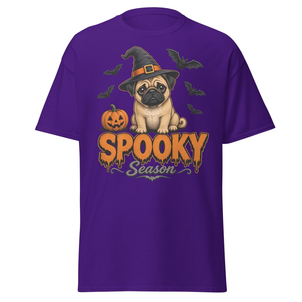 Spooky Season Witch Pug Halloween T-Shirt - Purple - TeeRipple