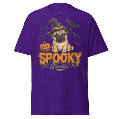Spooky Season Witch Pug Halloween T-Shirt - Purple - TeeRipple
