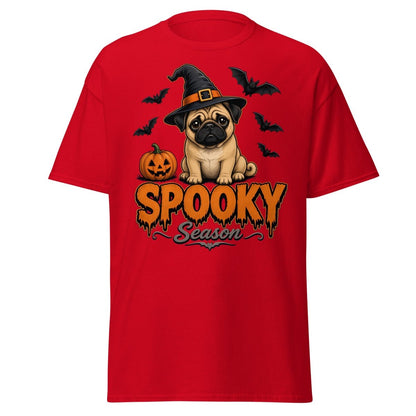 Spooky Season Witch Pug Halloween T-Shirt - Red - TeeRipple