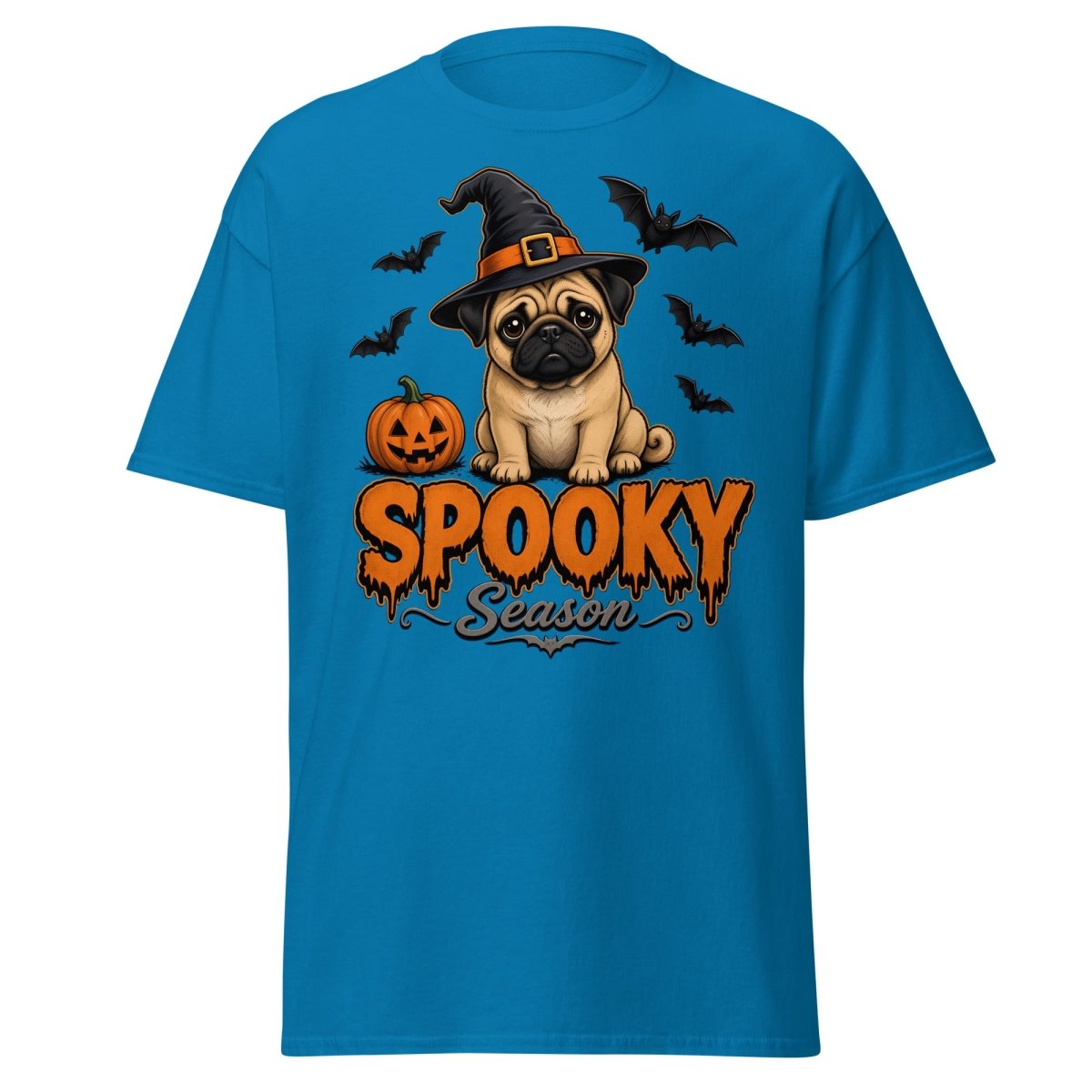 Spooky Season Witch Pug Halloween T-Shirt - Sapphire - TeeRipple