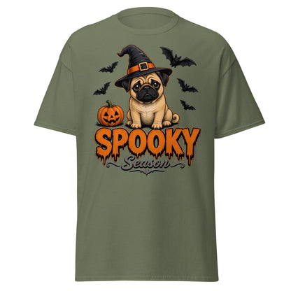 Spooky Season Witch Pug Halloween T-Shirt - Military Green - TeeRipple