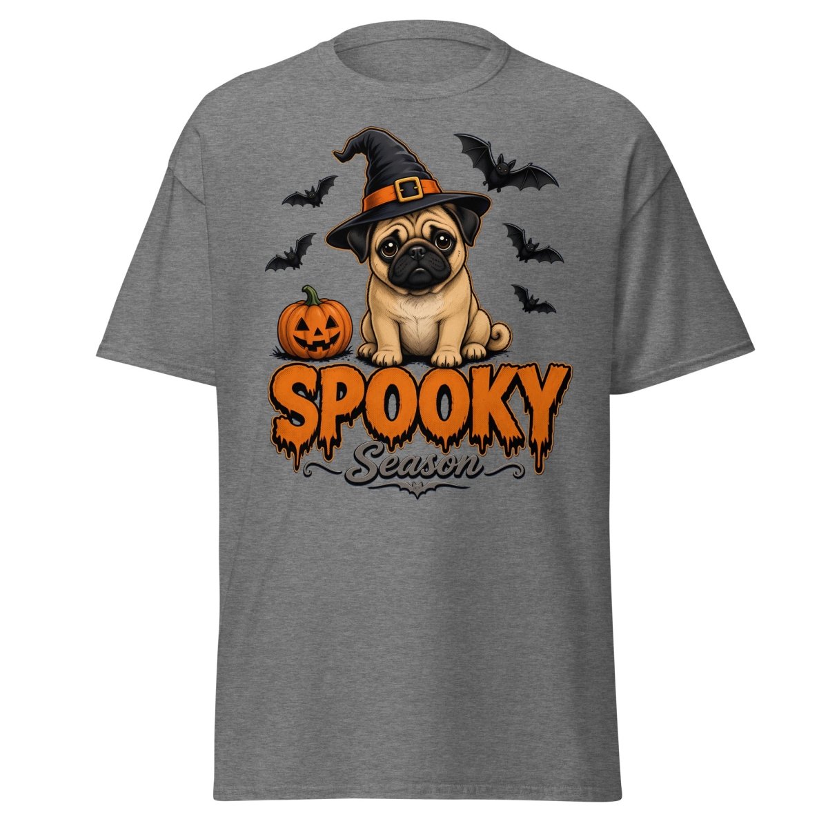 Spooky Season Witch Pug Halloween T-Shirt - Graphite Heather - TeeRipple