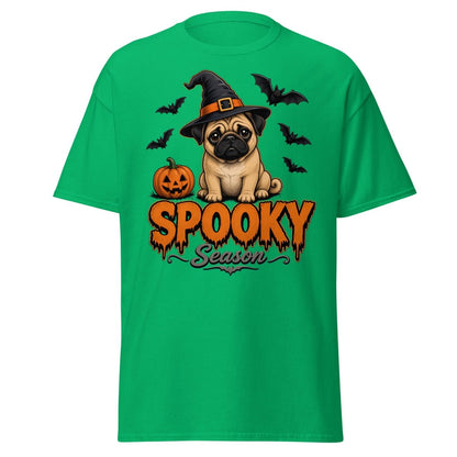 Spooky Season Witch Pug Halloween T-Shirt - Irish Green - TeeRipple