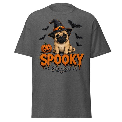 Spooky Season Witch Pug Halloween T-Shirt - Dark Heather - TeeRipple
