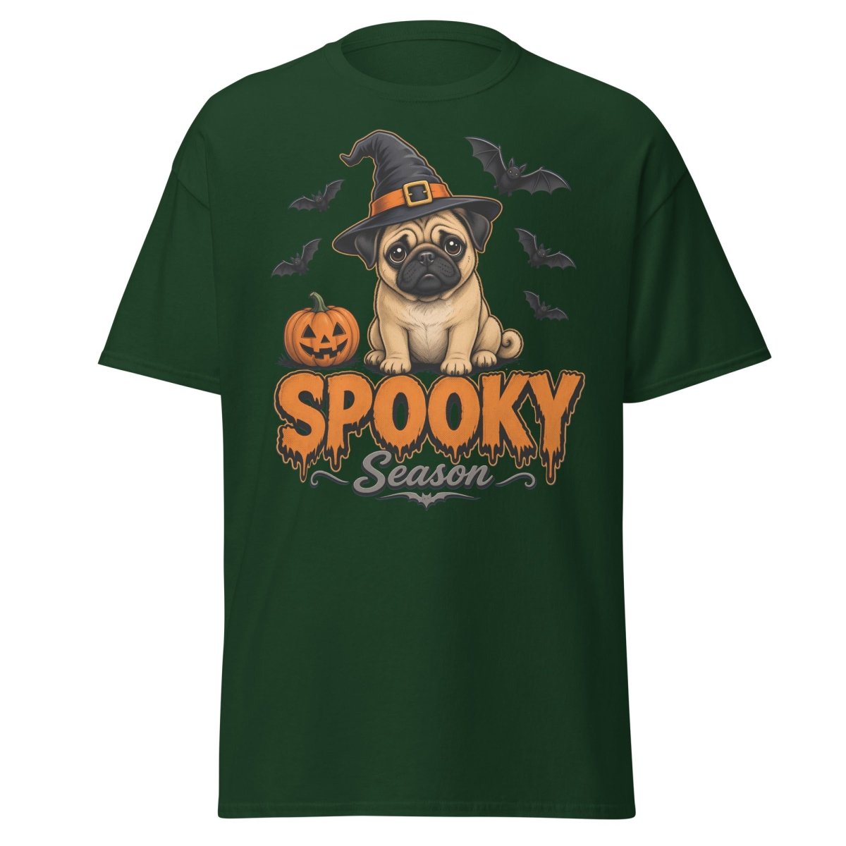 Spooky Season Witch Pug Halloween T-Shirt - Forest Green - TeeRipple