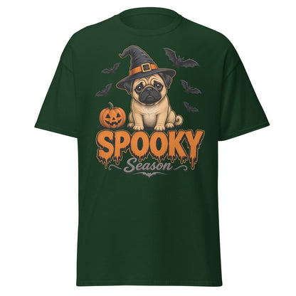 Spooky Season Witch Pug Halloween T-Shirt - Forest Green - TeeRipple