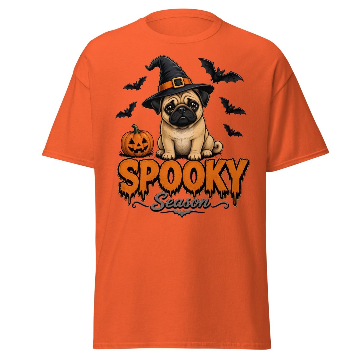 Spooky Season Witch Pug Halloween T-Shirt - Orange - TeeRipple