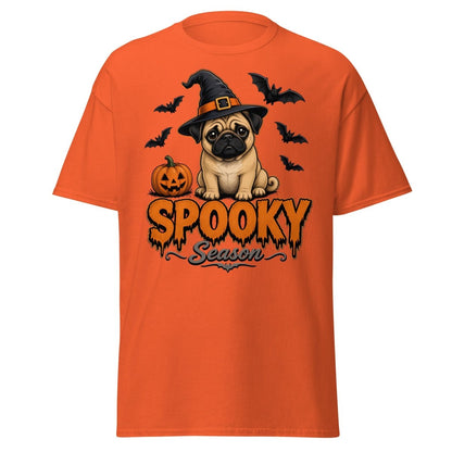Spooky Season Witch Pug Halloween T-Shirt - Orange - TeeRipple