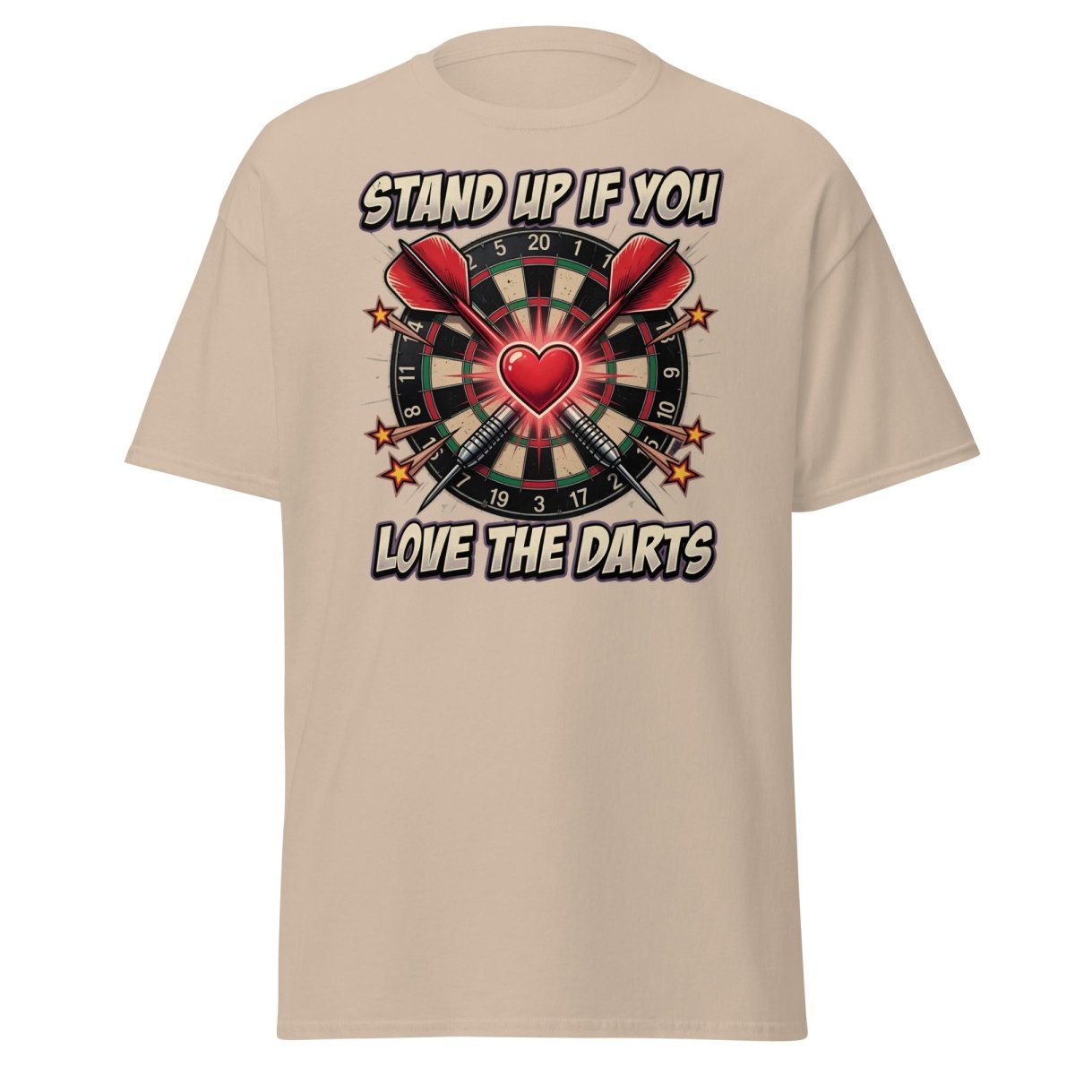 Stand Up If You Love The Darts T-Shirt | Dartboard Heart Design - Sand - TeeRipple