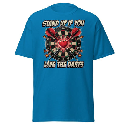 Stand Up If You Love The Darts T-Shirt | Dartboard Heart Design - Sapphire - TeeRipple