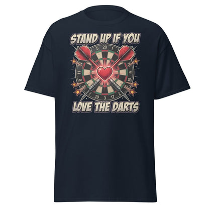 Stand Up If You Love The Darts T-Shirt | Dartboard Heart Design - Navy - TeeRipple