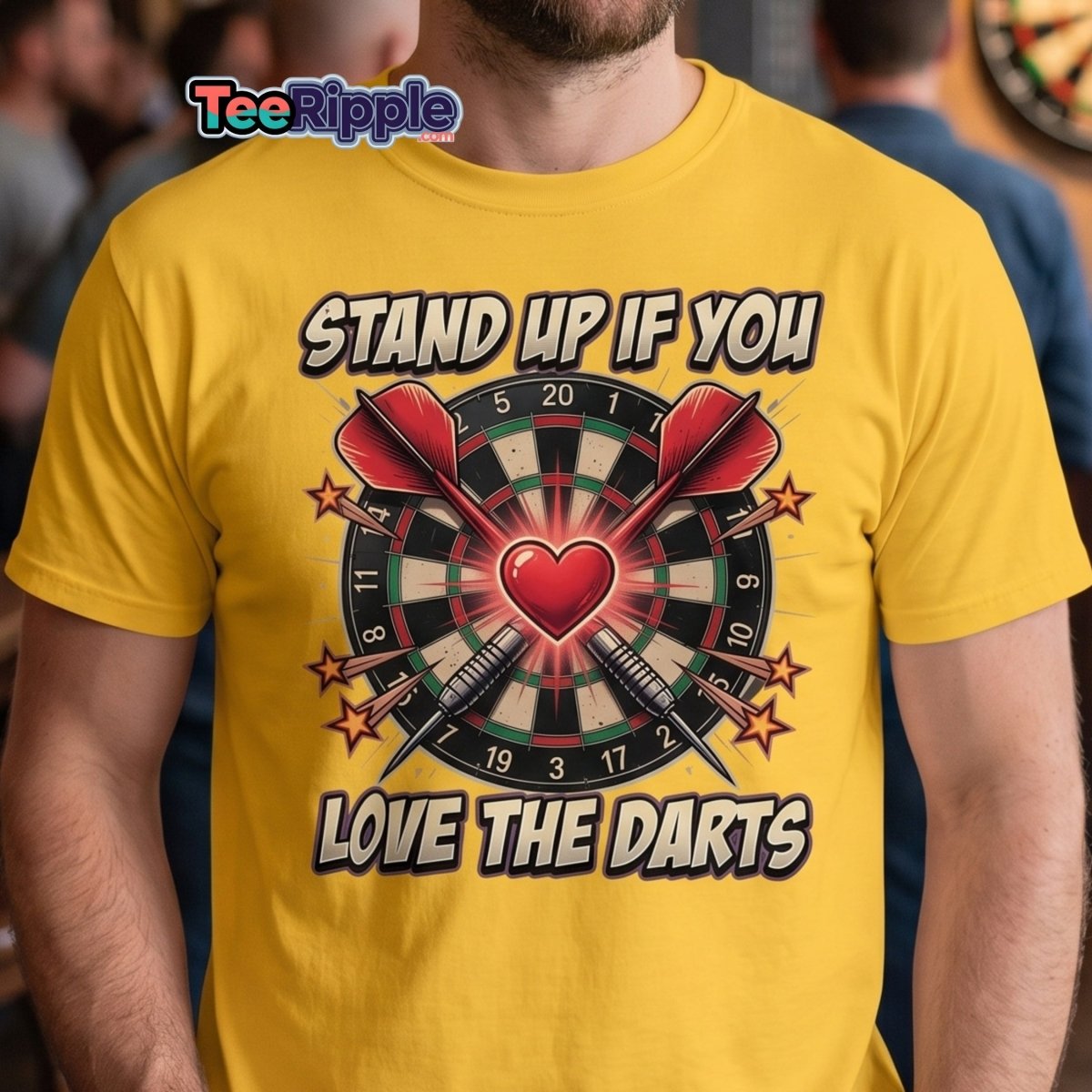 Stand Up If You Love The Darts T-Shirt | Dartboard Heart Design - Maroon - TeeRipple