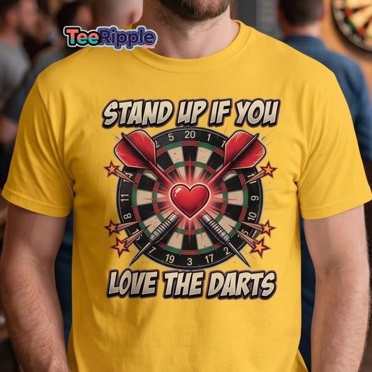 Stand Up If You Love The Darts T-Shirt | Dartboard Heart Design - Maroon - TeeRipple