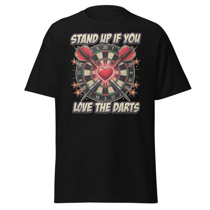 Stand Up If You Love The Darts T-Shirt | Dartboard Heart Design - Black - TeeRipple