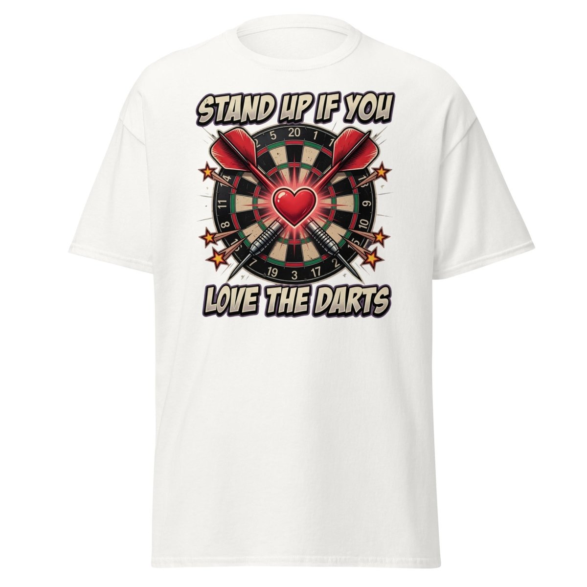 Stand Up If You Love The Darts T-Shirt | Dartboard Heart Design - White - TeeRipple
