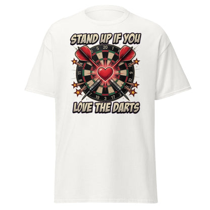 Stand Up If You Love The Darts T-Shirt | Dartboard Heart Design - White - TeeRipple