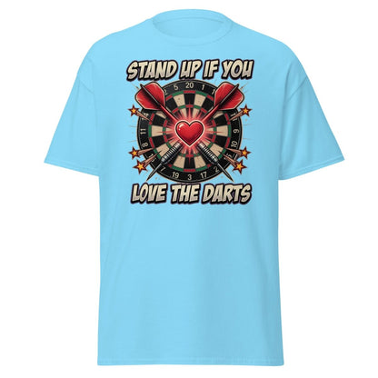 Stand Up If You Love The Darts T-Shirt | Dartboard Heart Design - Sky - TeeRipple