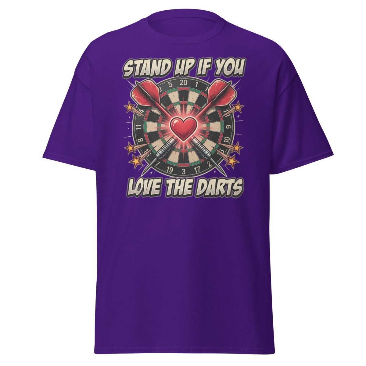Stand Up If You Love The Darts T-Shirt | Dartboard Heart Design - Purple - TeeRipple