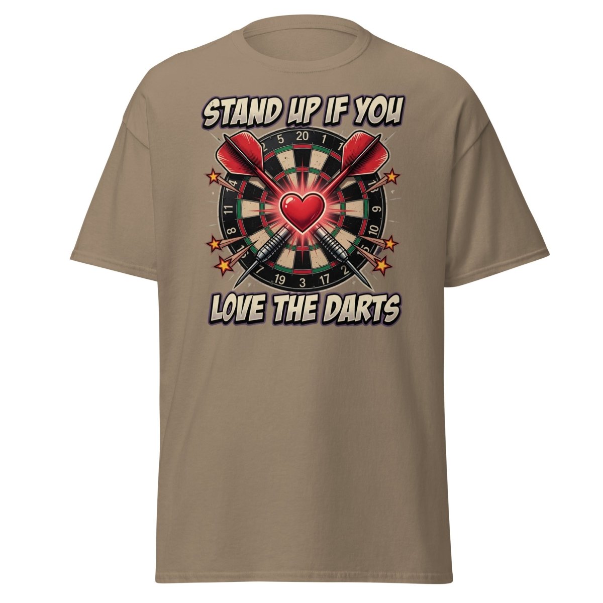 Stand Up If You Love The Darts T-Shirt | Dartboard Heart Design - Brown Savana - TeeRipple
