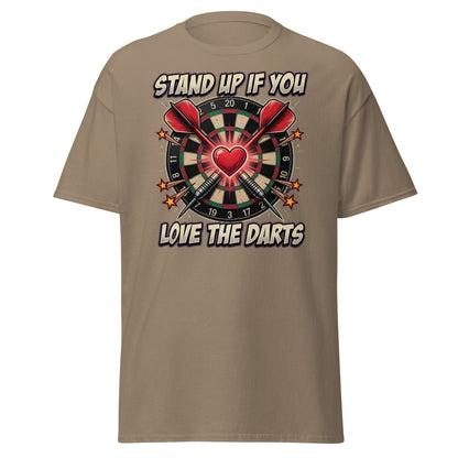 Stand Up If You Love The Darts T-Shirt | Dartboard Heart Design - Brown Savana - TeeRipple