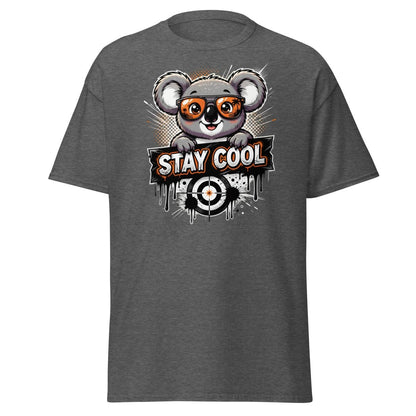 Stay Cool Koala T-Shirt - Funny Cartoon Sunglasses Tee - Dark Heather - TeeRipple