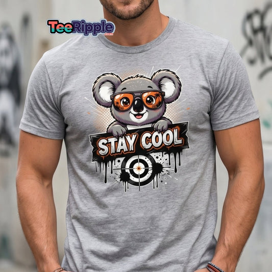 Stay Cool Koala T-Shirt - Funny Cartoon Sunglasses Tee - Black - TeeRipple