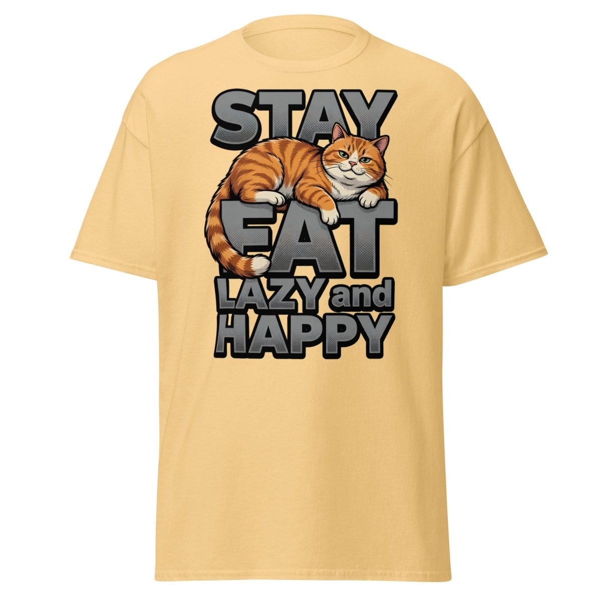 Stay Fat Lazy and Happy Cat T-Shirt | Funny Lazy Tee - Yellow Haze - TeeRipple