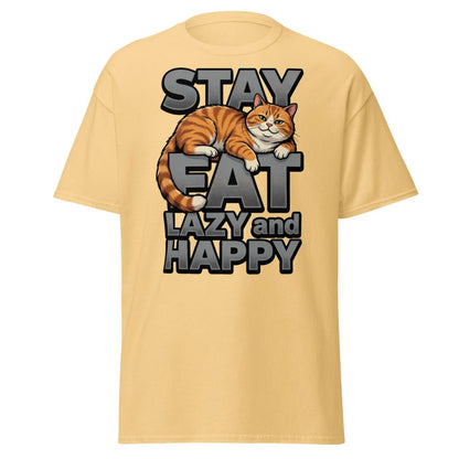 Stay Fat Lazy and Happy Cat T-Shirt | Funny Lazy Tee - Yellow Haze - TeeRipple