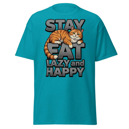 Stay Fat Lazy and Happy Cat T-Shirt | Funny Lazy Tee - Tropical Blue - TeeRipple