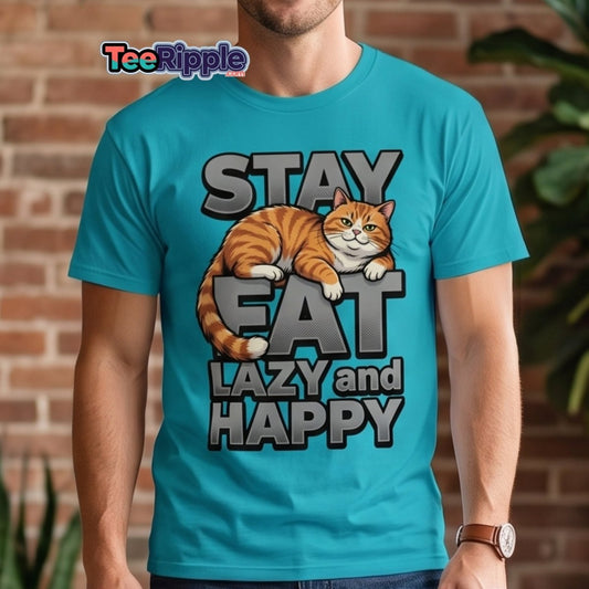 Stay Fat Lazy and Happy Cat T-Shirt | Funny Lazy Tee - Maroon - TeeRipple