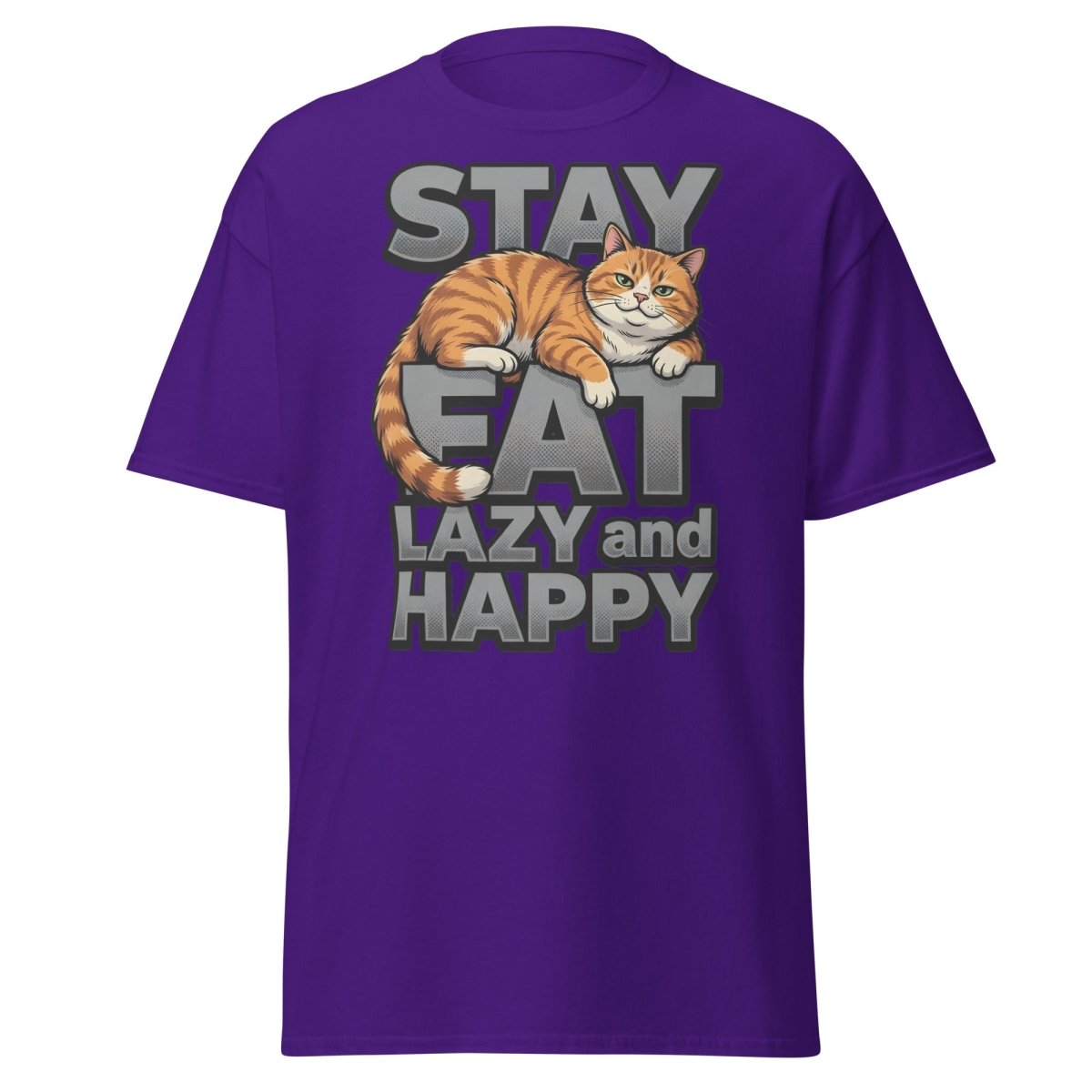 Stay Fat Lazy and Happy Cat T-Shirt | Funny Lazy Tee - Purple - TeeRipple