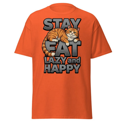 Stay Fat Lazy and Happy Cat T-Shirt | Funny Lazy Tee - Orange - TeeRipple