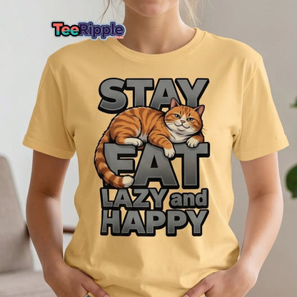 Stay Fat Lazy and Happy Cat T-Shirt | Funny Lazy Tee - Maroon - TeeRipple