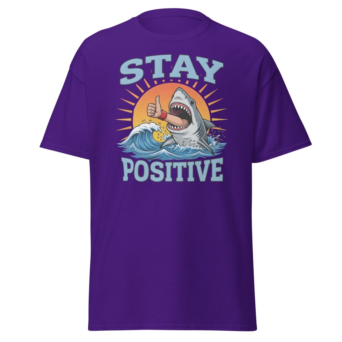 Stay Positive Shark T-Shirt - Thumbs Up Motivational Tee - Purple - TeeRipple
