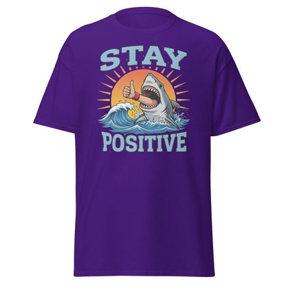 Stay Positive Shark T-Shirt - Thumbs Up Motivational Tee - Purple - TeeRipple