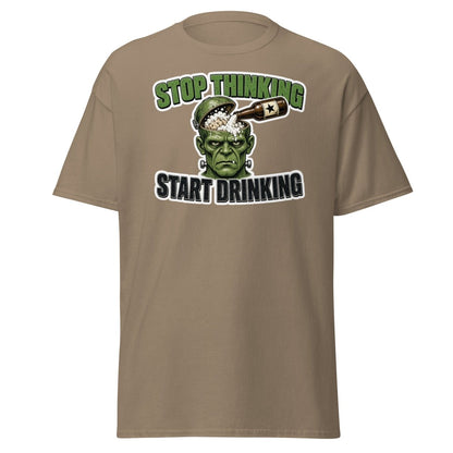 Stop Thinking Start Drinking Frankenstein Tee - Brown Savana - TeeRipple