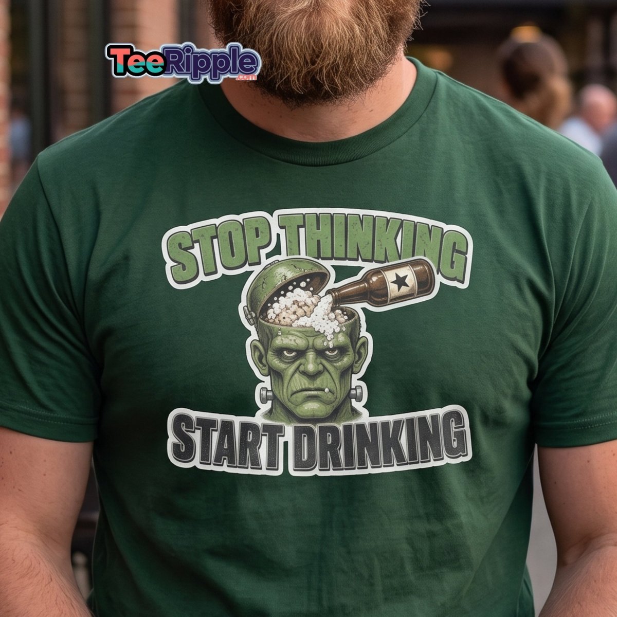 Stop Thinking Start Drinking Frankenstein Tee - Maroon - TeeRipple