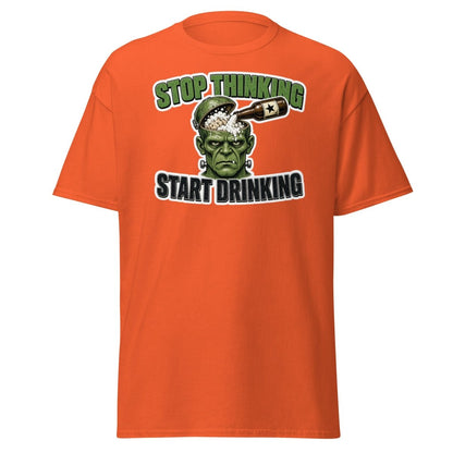 Stop Thinking Start Drinking Frankenstein Tee - Orange - TeeRipple