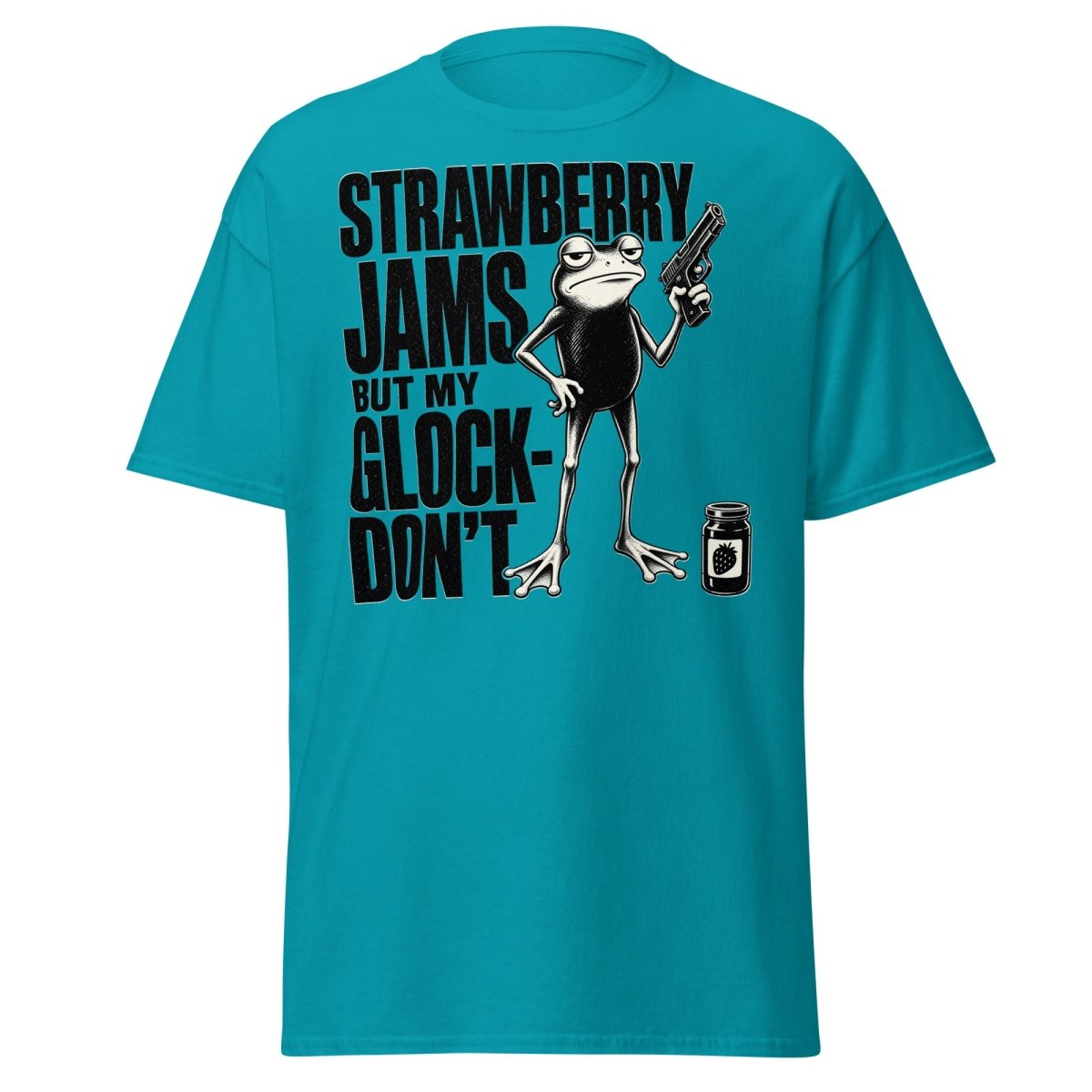 Strawberry Jams But My Glock Don't Frog T-Shirt - Tropical Blue - TeeRipple