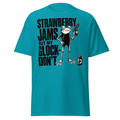 Strawberry Jams But My Glock Don't Frog T-Shirt - Tropical Blue - TeeRipple