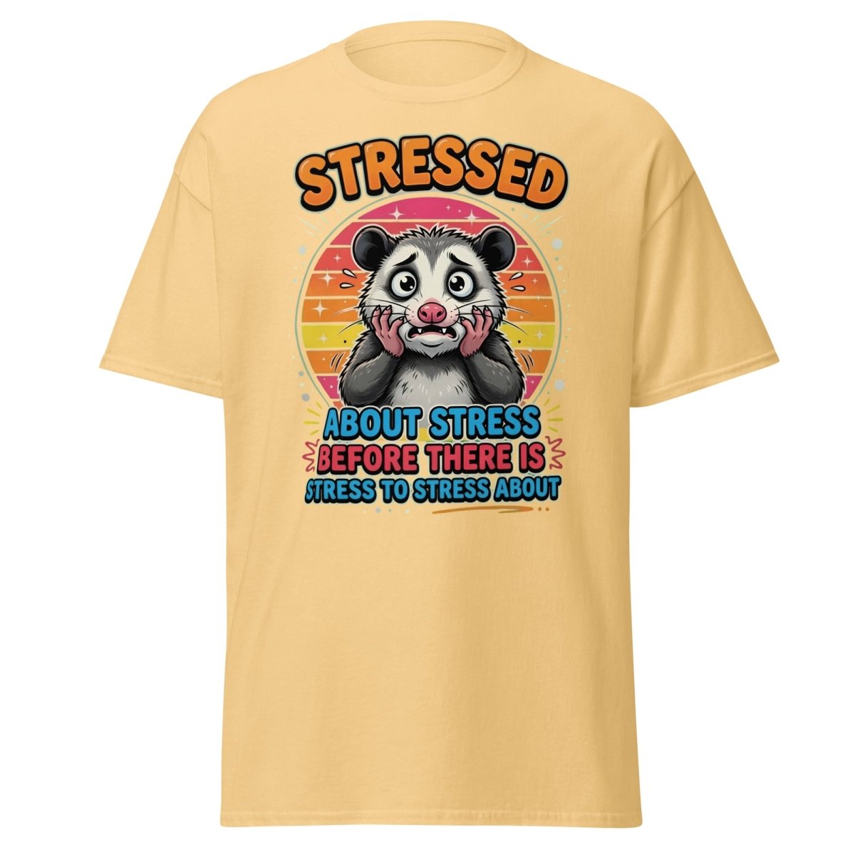 Stressed Opossum Funny T-Shirt – Anxiety Humor Tee - Yellow Haze - TeeRipple
