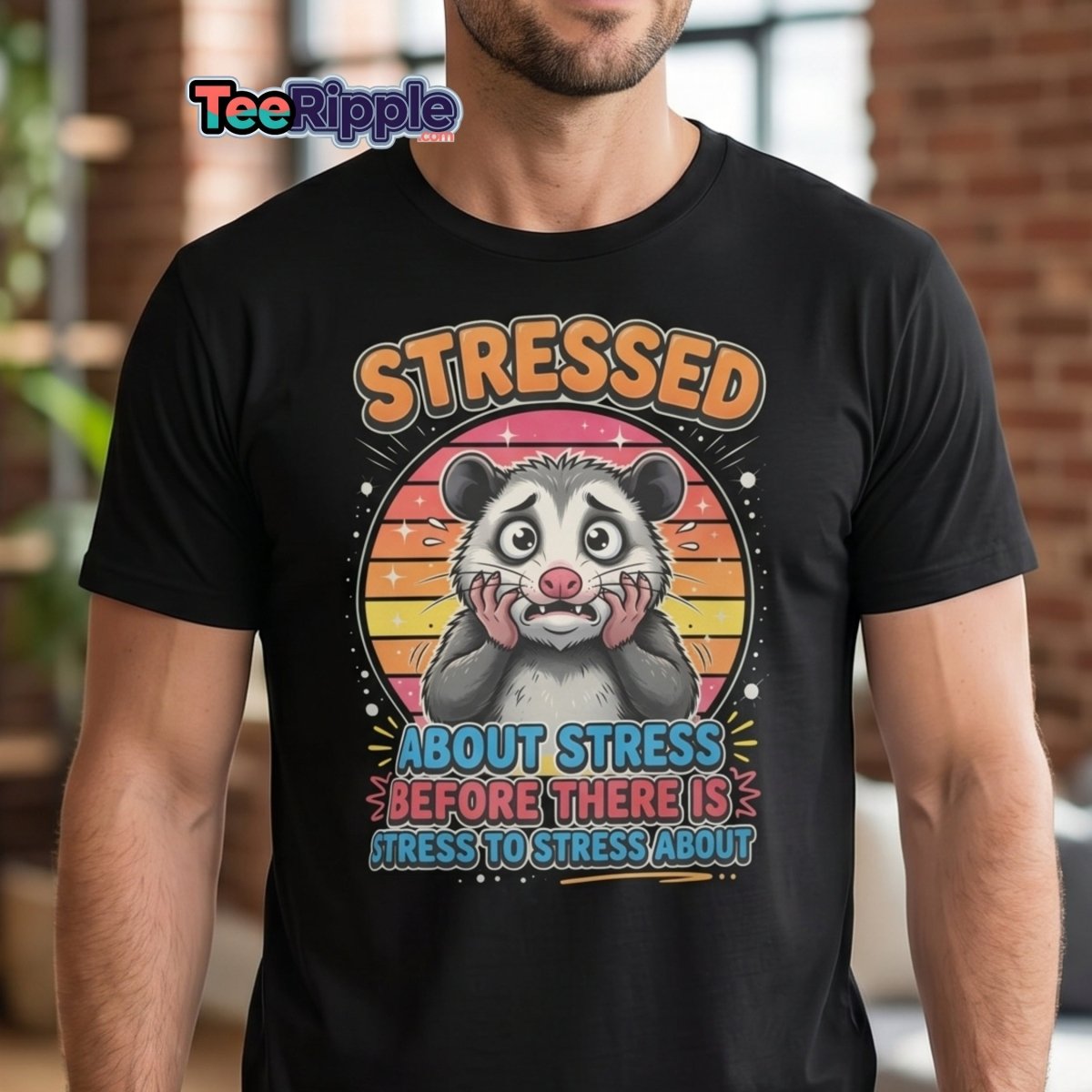 Stressed Opossum Funny T-Shirt – Anxiety Humor Tee - Maroon - TeeRipple