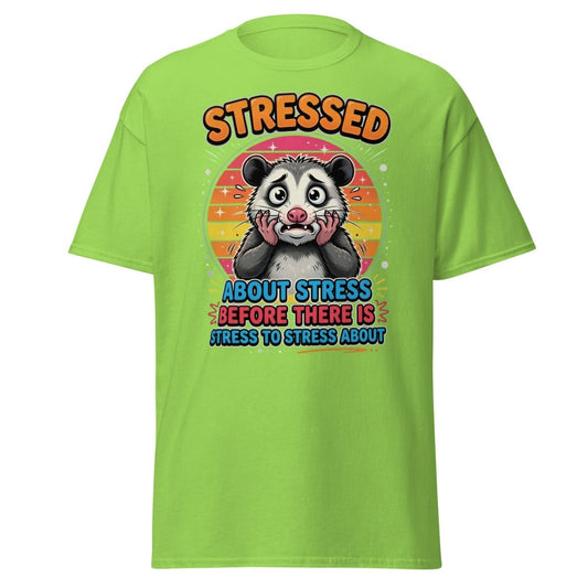 Stressed Opossum Funny T-Shirt – Anxiety Humor Tee - Lime - TeeRipple