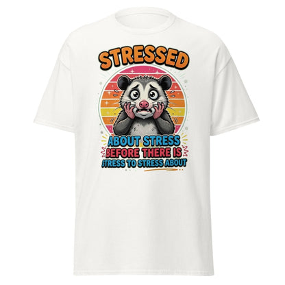 Stressed Opossum Funny T-Shirt – Anxiety Humor Tee - White - TeeRipple