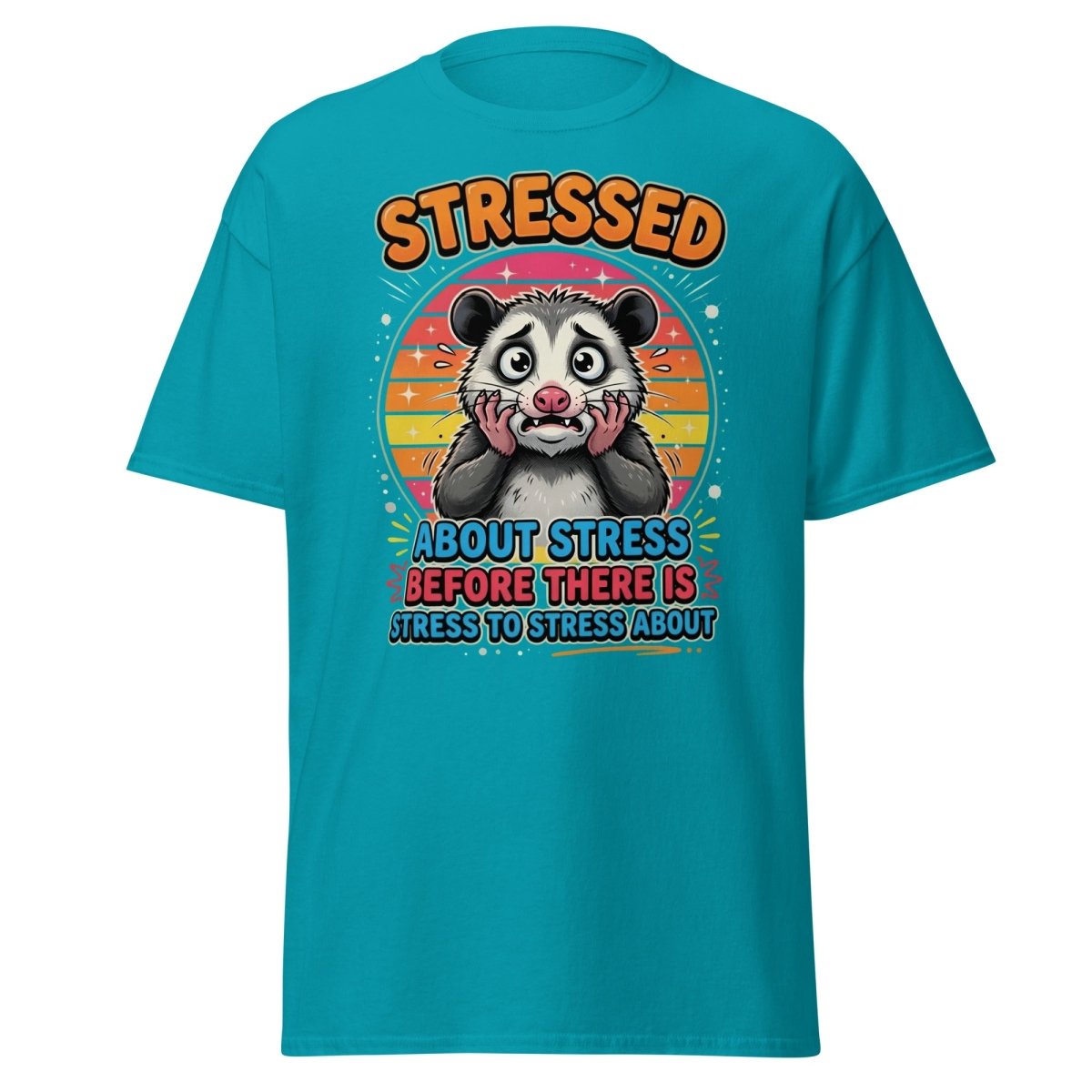 Stressed Opossum Funny T-Shirt – Anxiety Humor Tee - Tropical Blue - TeeRipple