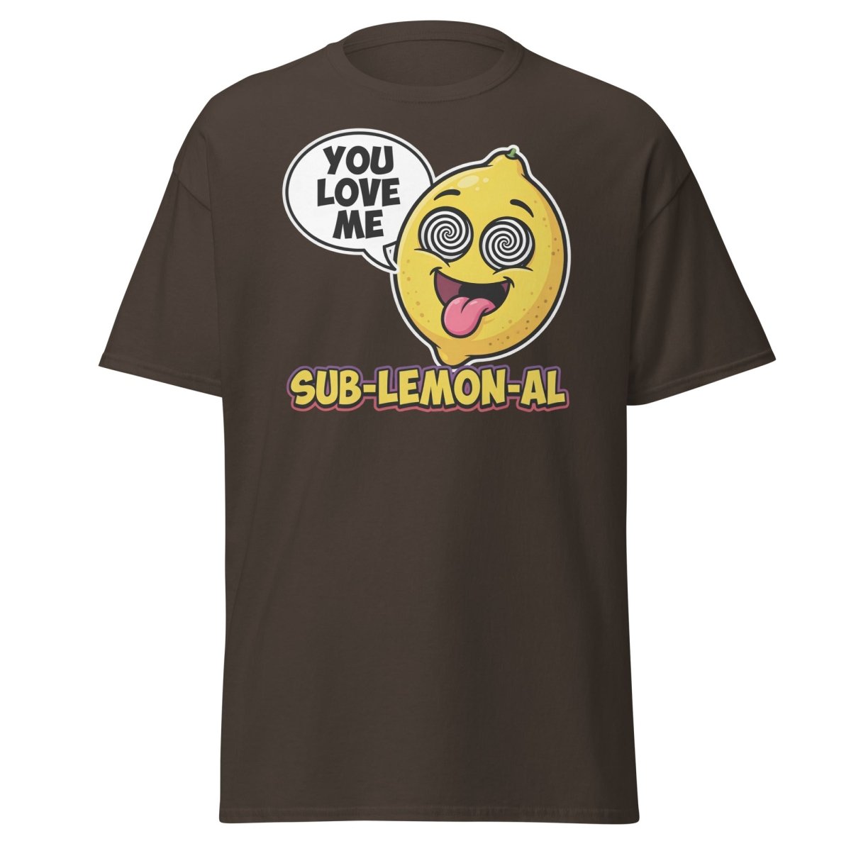 Sub - Lemon - Al Funny Lemon T-Shirt | Subliminal Pun Tee - Dark Chocolate - TeeRipple
